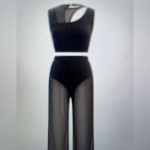 NWT Lyrical Dance CostumeModern Contemporary Dance wear Ballet 2pc Black Sheer M